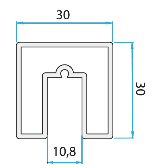 Square Handrail Profile 30x30 mm Glass 10mm (Anod, 3 m)