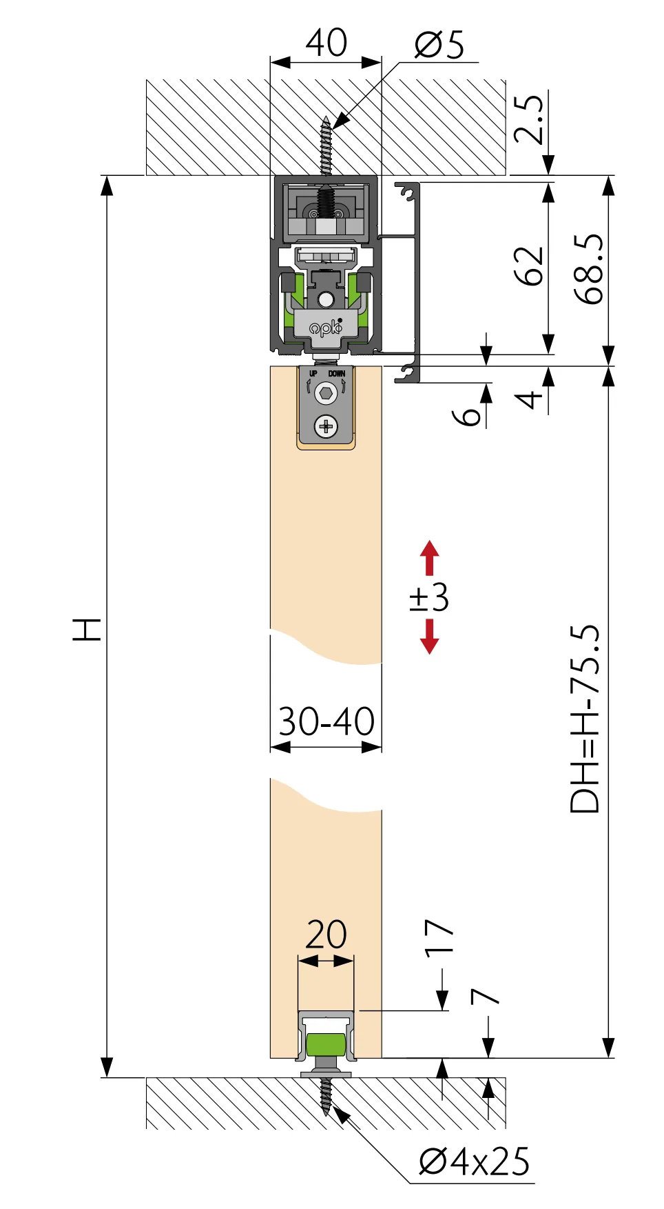 E-Space Wood Minimal, door catch system, 1 door