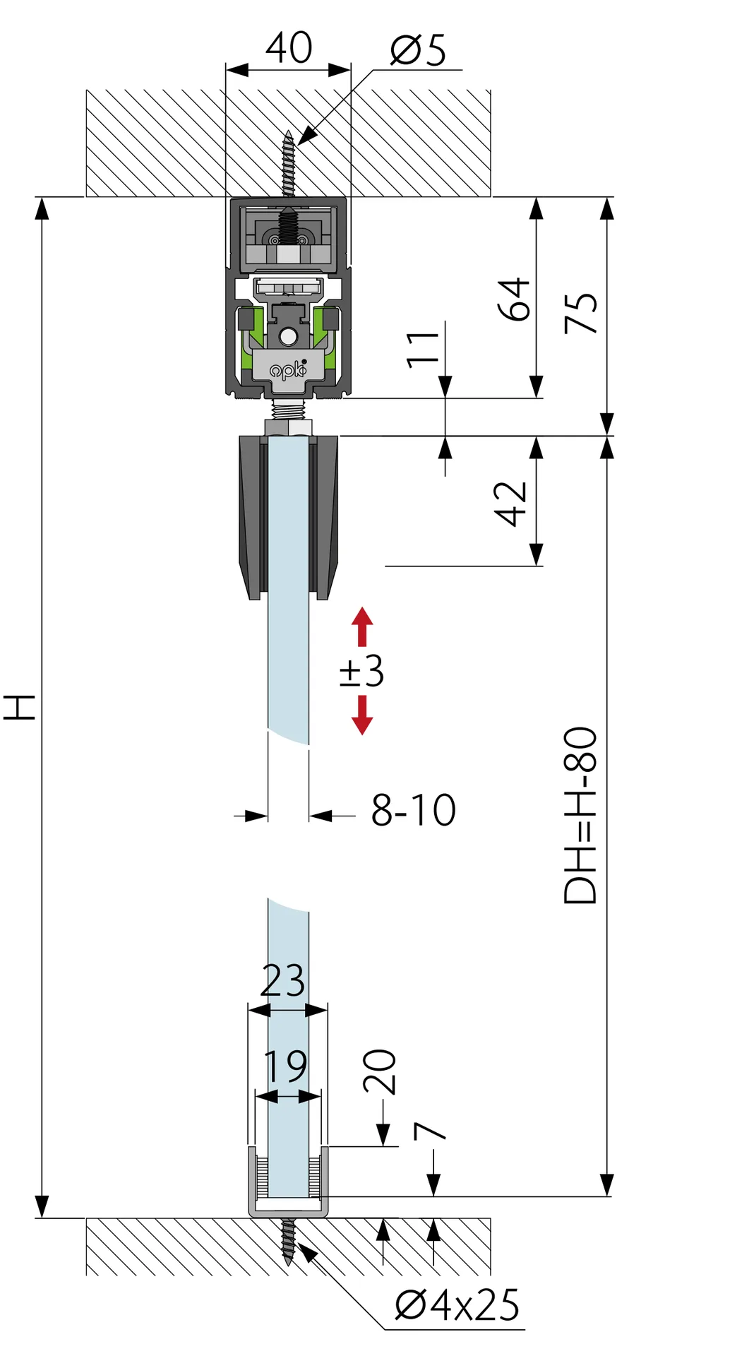 E-Space automatic magnetic sliding door system, 1 door (3.4 m)