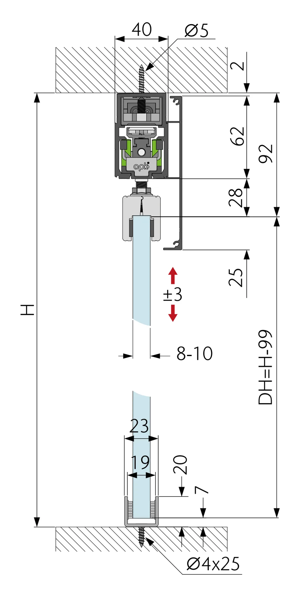 E-Space automatic magnetic sliding door system, 1 door (3.4 m)