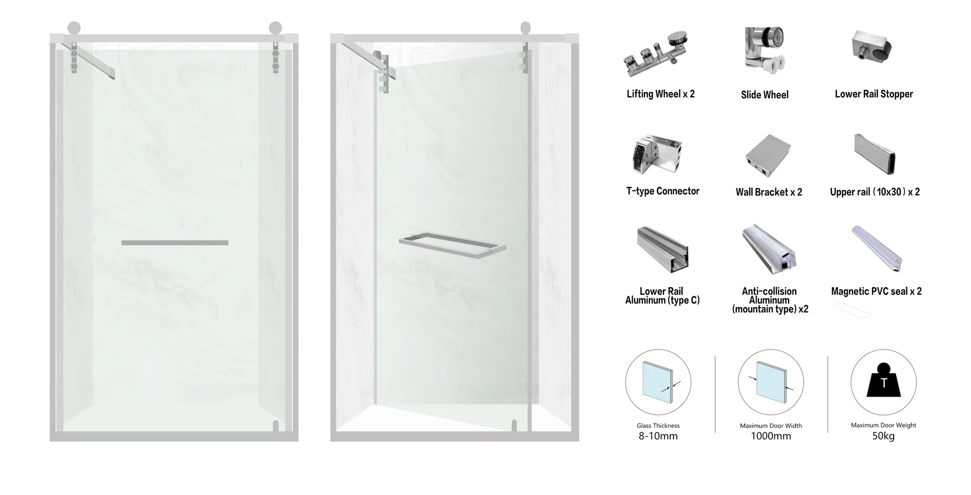 SSS (Satin) 90-degree return kit with sliding door (MD 61)