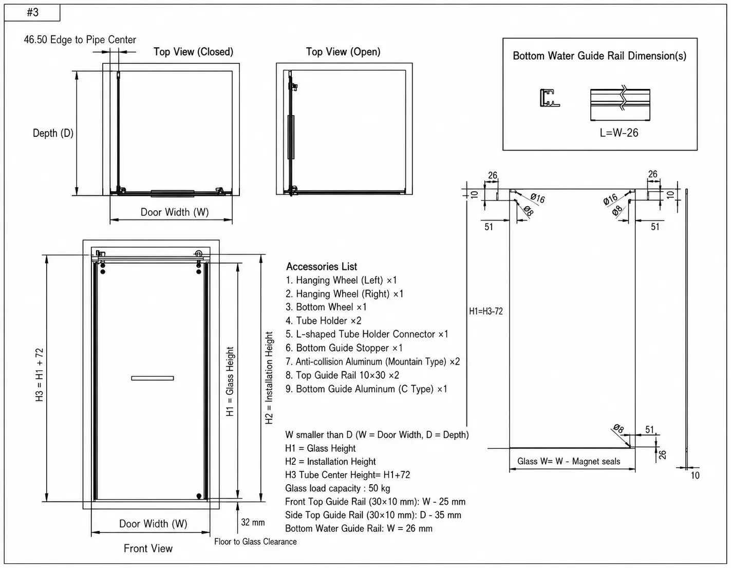 Black 90-degree return kit with sliding door (MD 61)