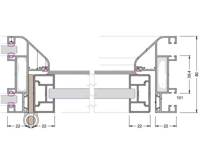 KP80T Double Action Door Profile with Clips 80mm (Press, 6 m)