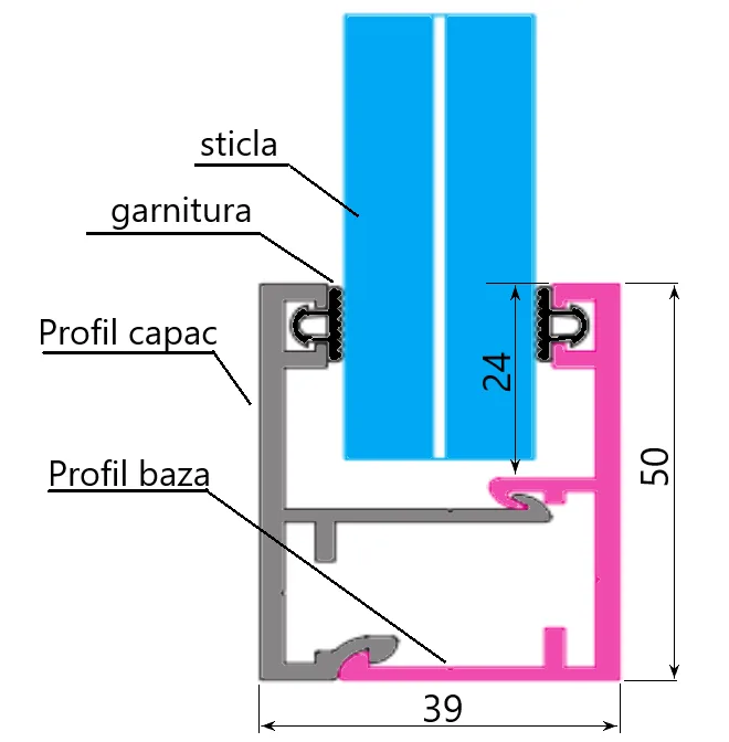 MD-120J-1100 Set profile fixare sticla 16.7,balcon francez (7016) (7016)