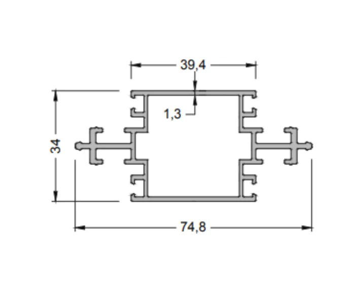 KP80i Double Intermediate Profile with Clips 80x34mm ANODIZED (6 m)