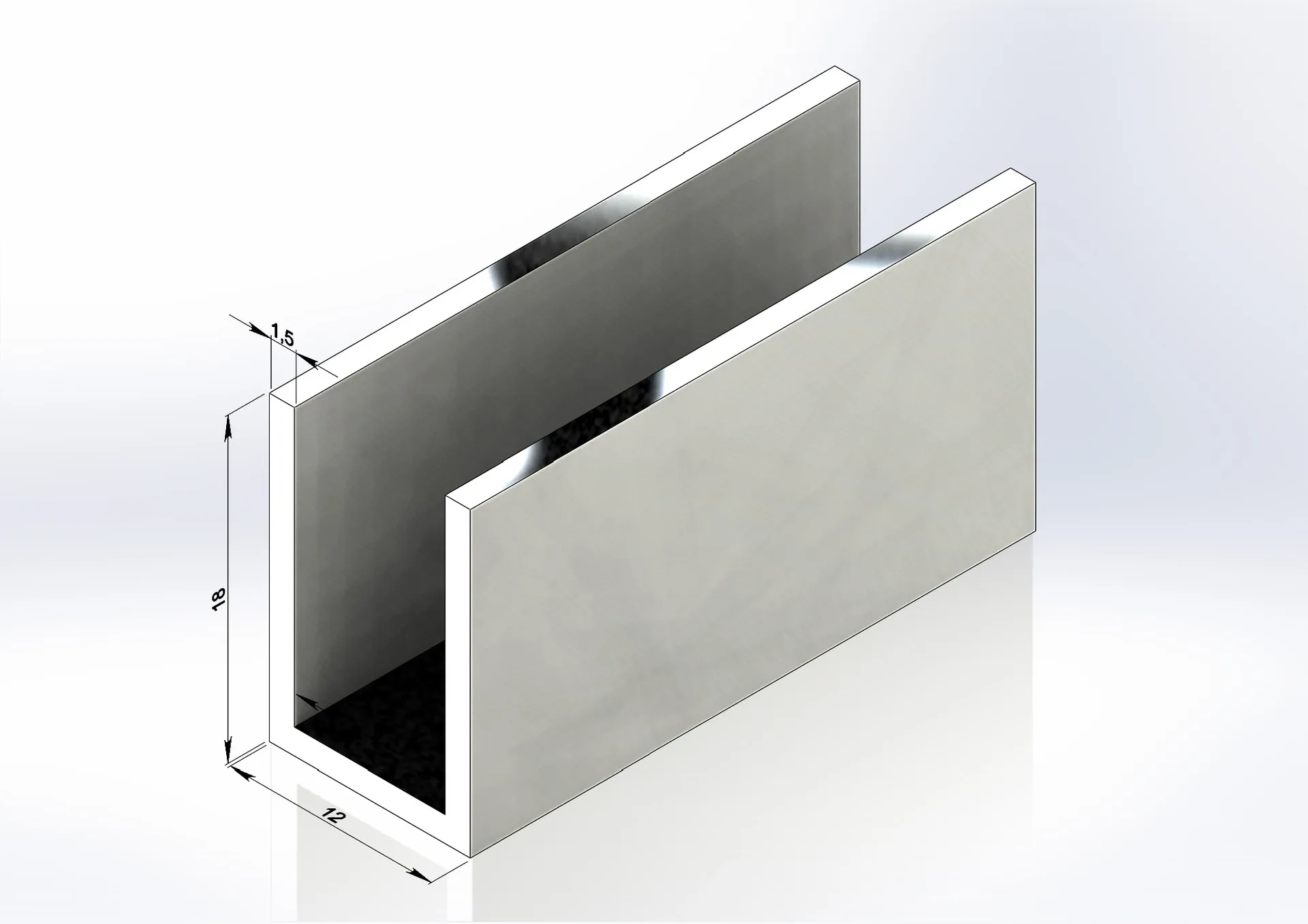 MD 12x18 mm - Profil U aluminiu (sticla 6-8mm) (PSS (lucios), 6 m)