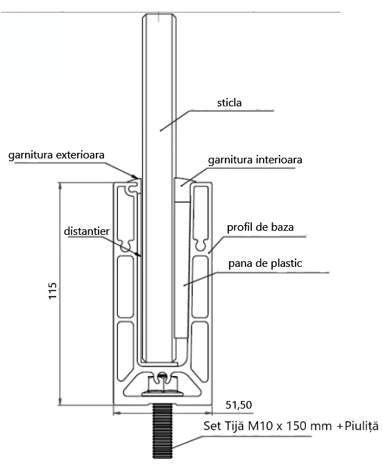 M50 PROFIL BALUSTRADA TIP U (5 m)