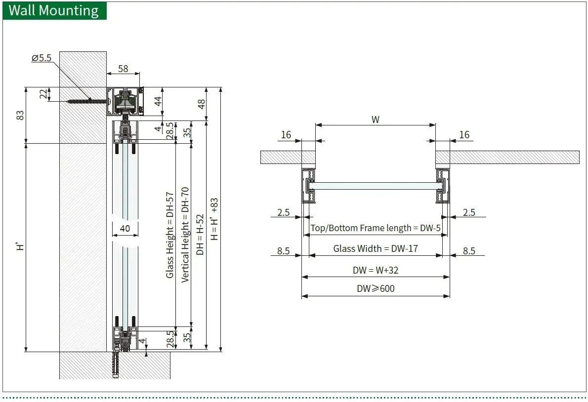Wall Sliding Panel Set OPK PS FG (4 m, 2 Panels)