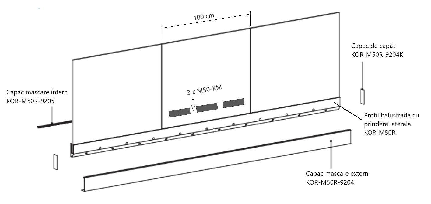 M50 Lateral Fixing Balustrade Profile (3 m)