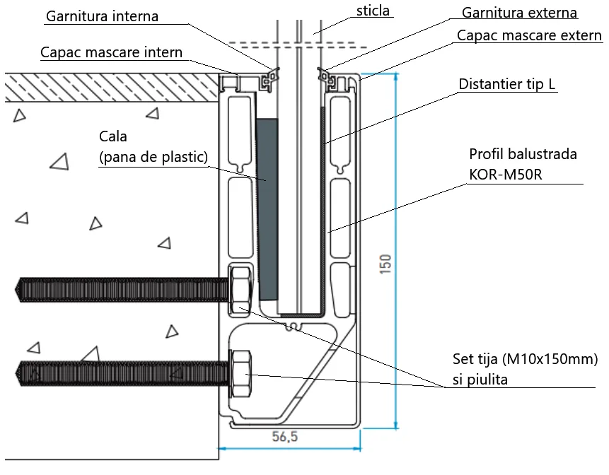 M50R-9204 External Cap for Balustrade Profile with Lateral Fixing (5 m)