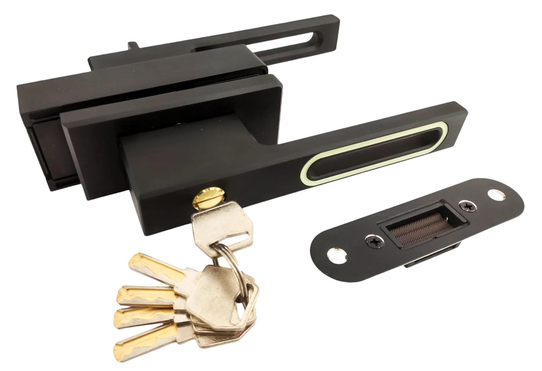 MAG/02L B Magnetic Glass Door Lock with Frame (Hollow Handle) Matte Black