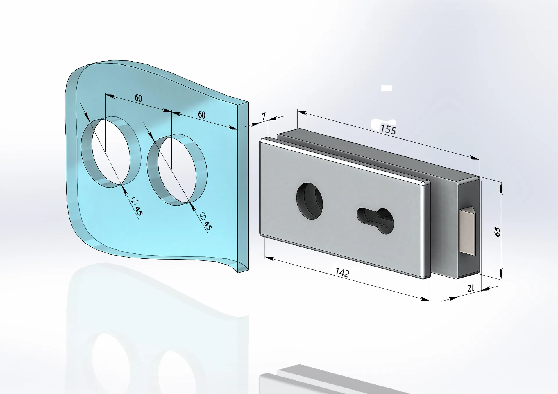 MD 012S - Lockset for Glass Door in Aluminum Frame, with LH-04 Handle