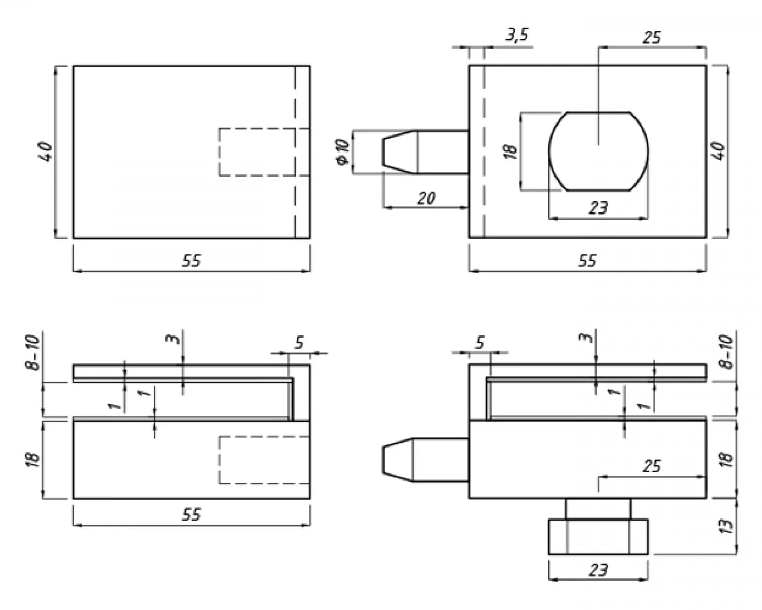 MD 031S-1 - Set incuietoare unilaterala cu butuc si contraplaca sticla