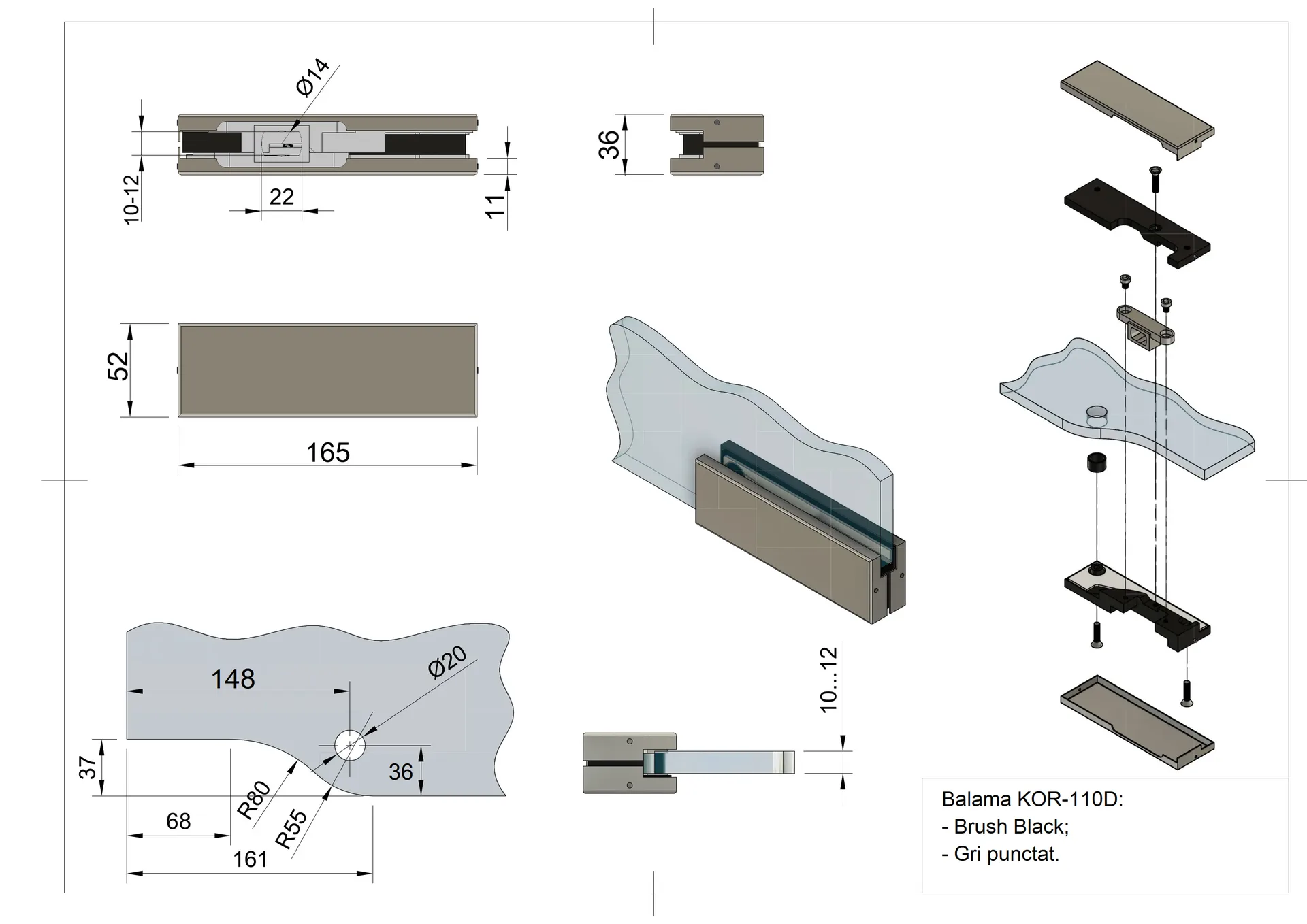 MD 110D BB - Brushed Black Bottom Rail