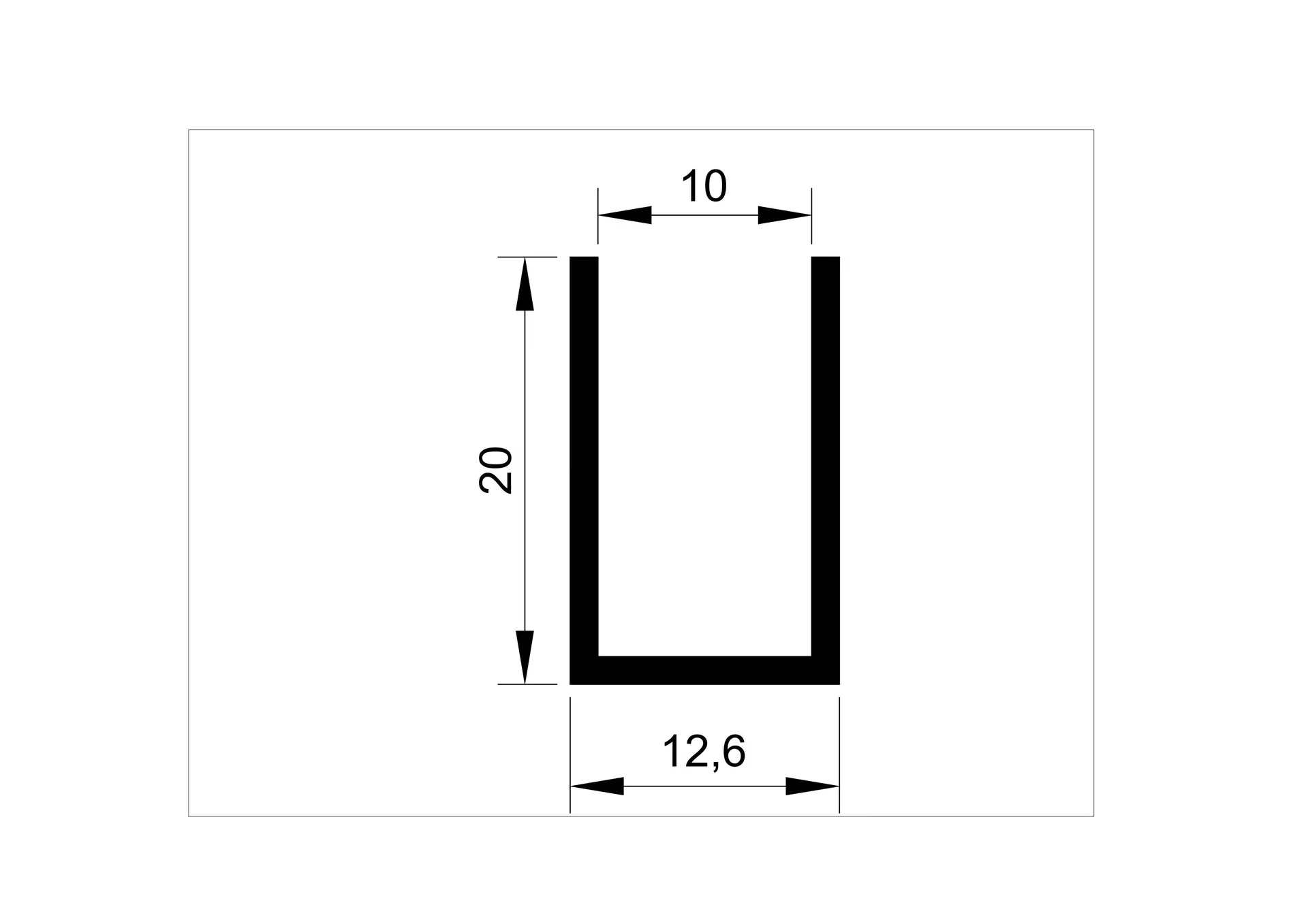 MD 12.6x20L - U-type aluminum profile LUCIU 12.6x20mm x 1.1 (glass 8-10mm) (6 m)