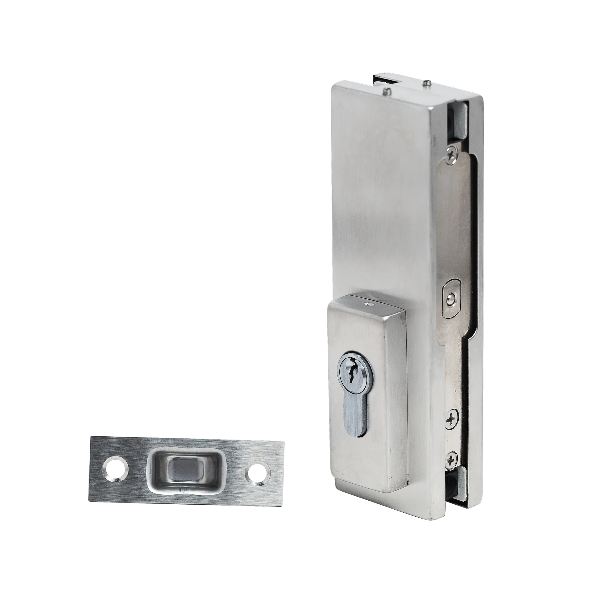 MD 150R NAT - Round Corner Patch Lock with Spring, Natural Aluminium