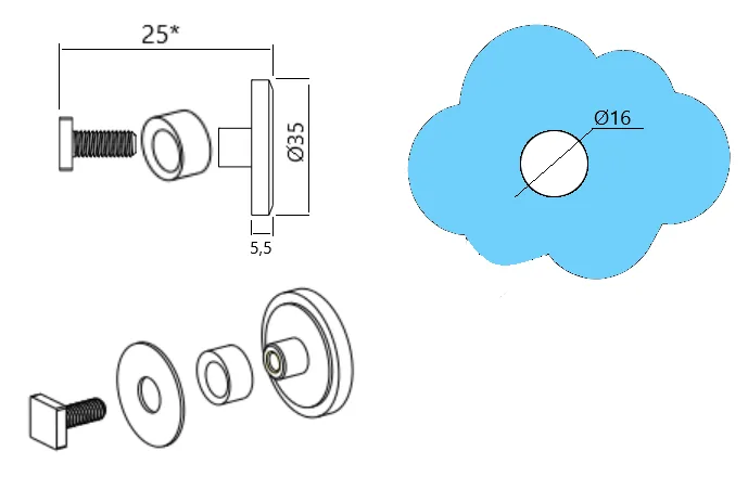 MD 170B - Track-to-Glass Connector for Sliding System, Satin Finish
