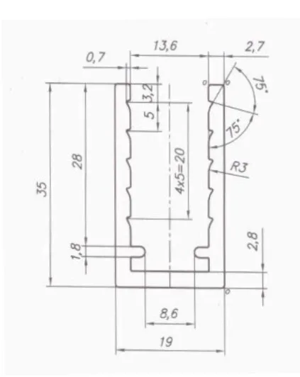 U-type handrail profile, anodized aluminum, 19x35x2.7mm (glass 8-10mm) (6 m)
