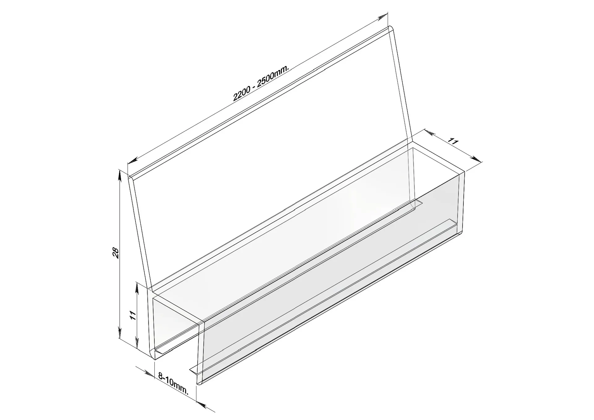 MD 203-10 - Lateral Lip Silicone Shower Seal 135 (Glass) 2.5mm