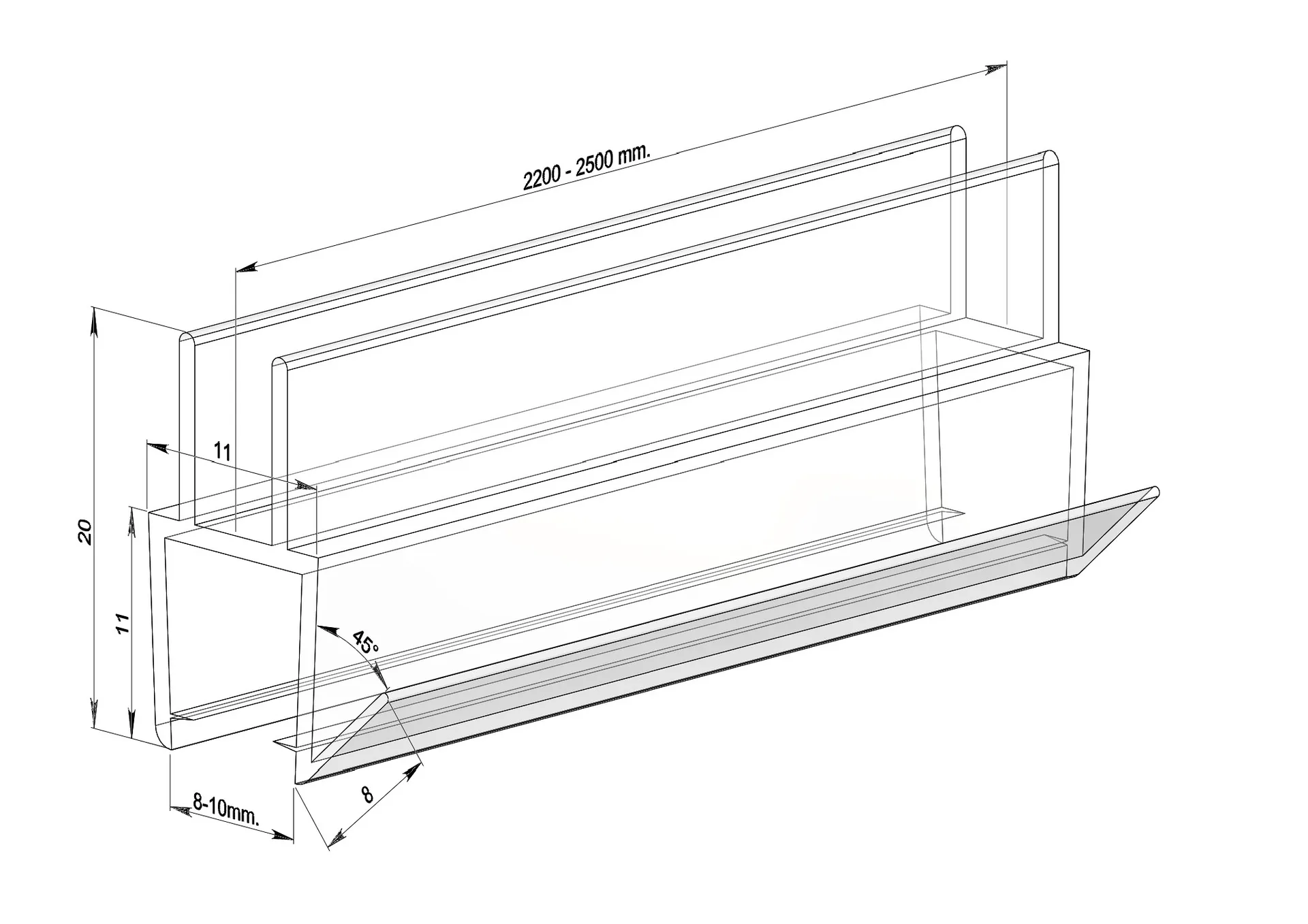 MD 206 - Double-Lip Silicone Seal for 90 Corner (8mm Glass)