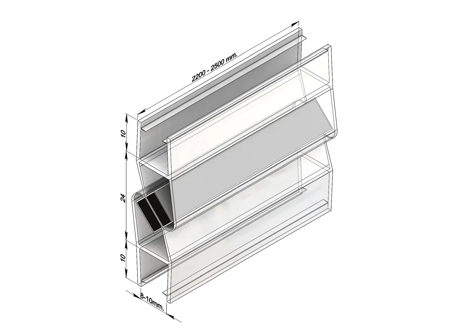MD 210 - 90 Magnetic Shower Seal for 10mm Glass, L=2200mm