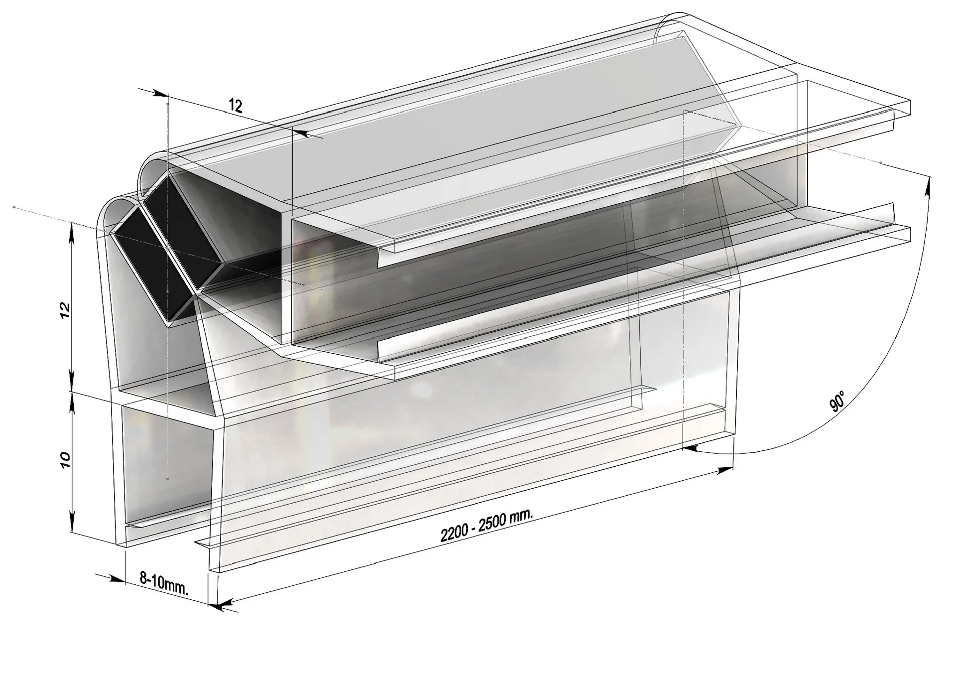 MD 210 - 90 Magnetic Shower Seal for 10mm Glass, L=2200mm