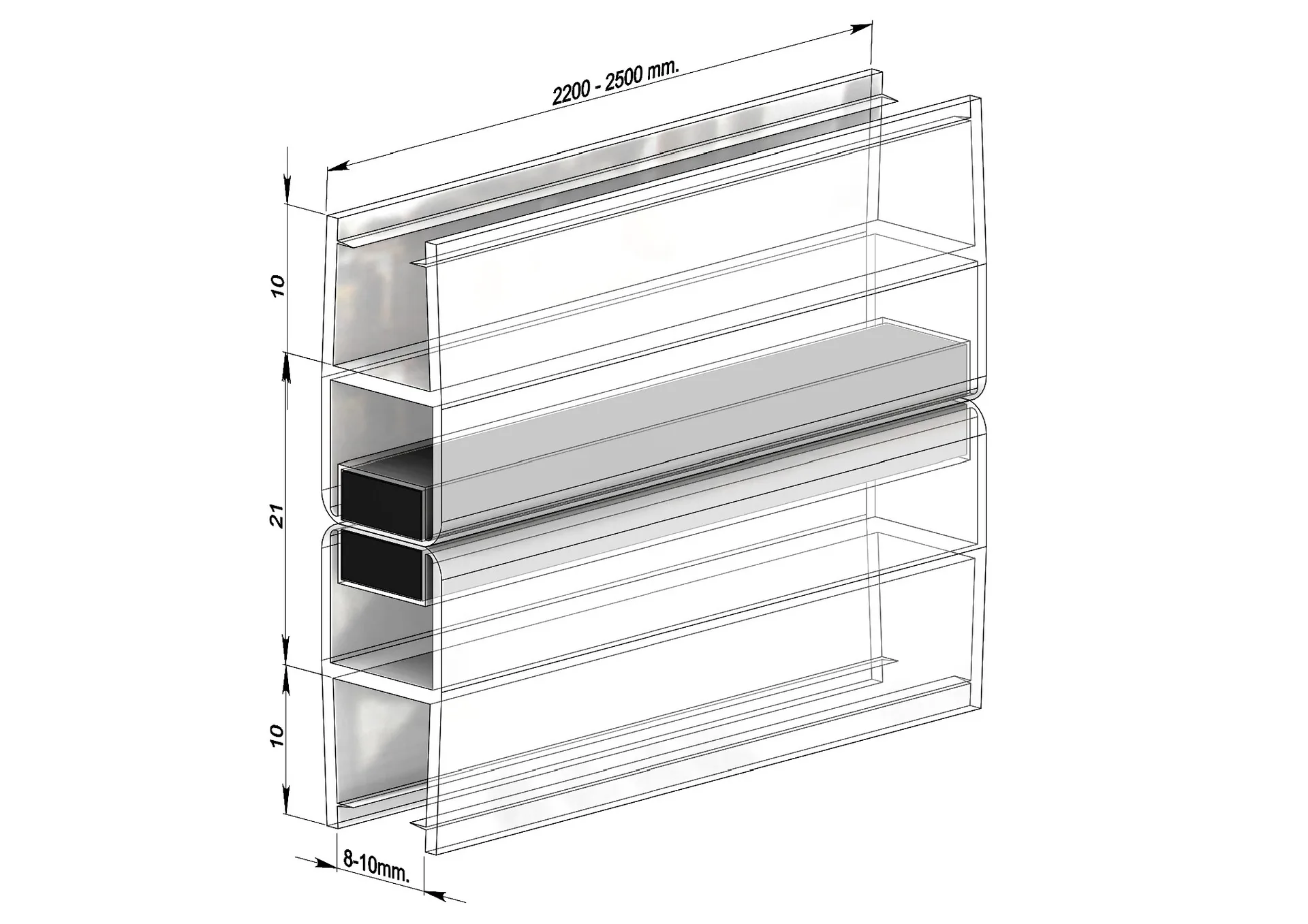 MD 211-8 - 180 Magnetic Shower Seal for 8mm Glass