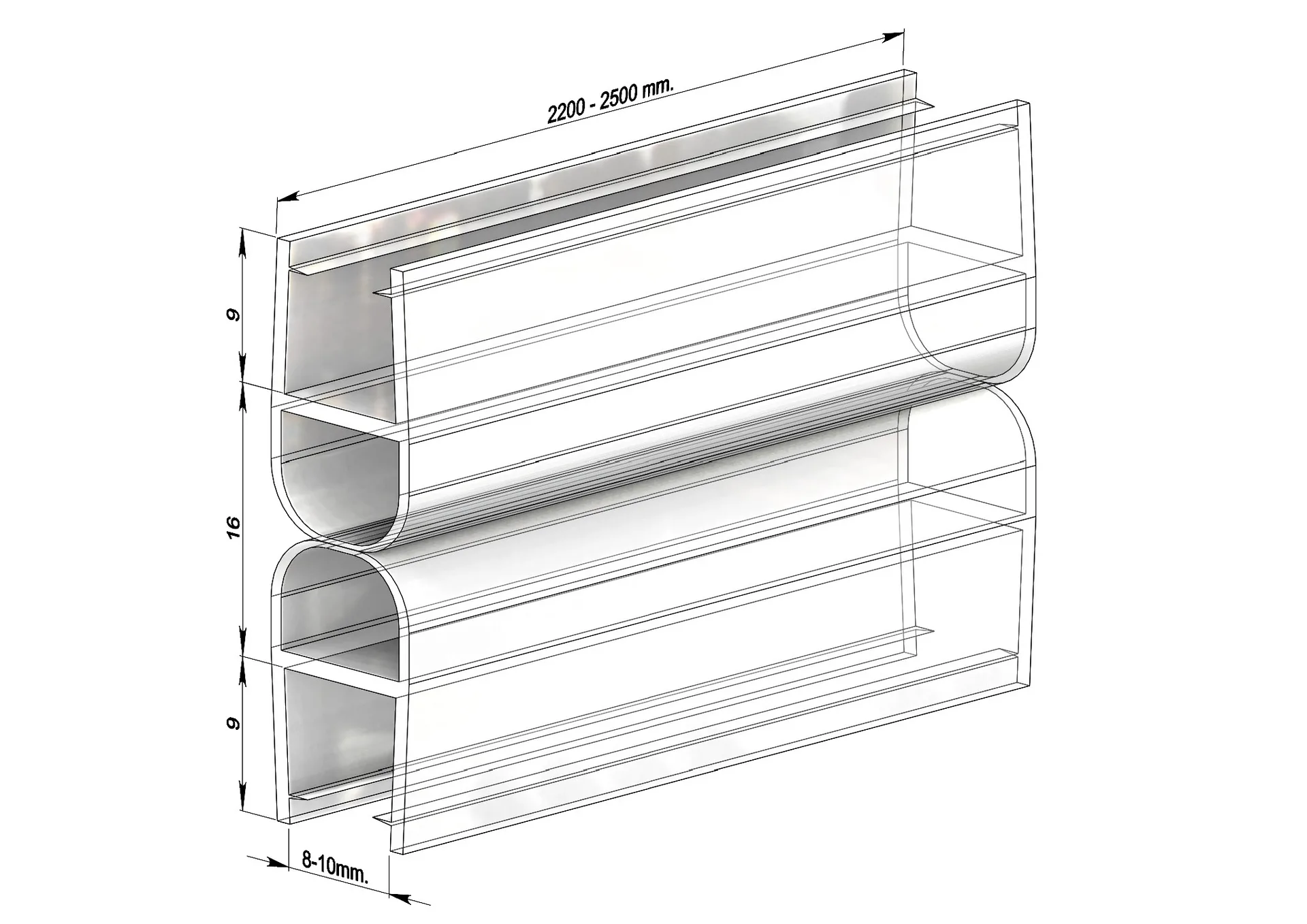 MD 212 B BLACK - Garnitura siliconica cu bulb (sticla) h2200mm