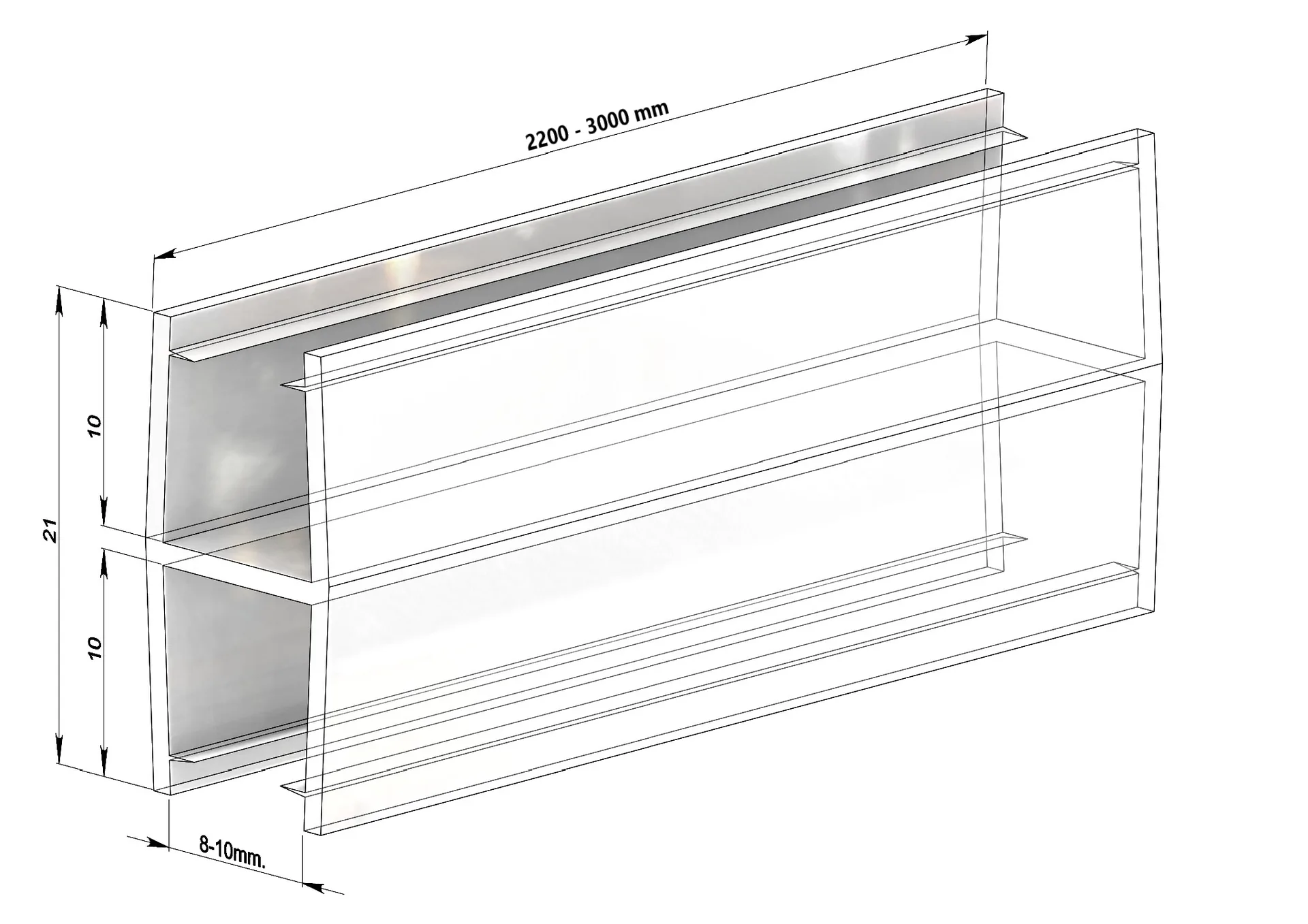 MD 213-10 - Garnitura siliconica H 180 (sticla- sticla 10mm) (2.5)