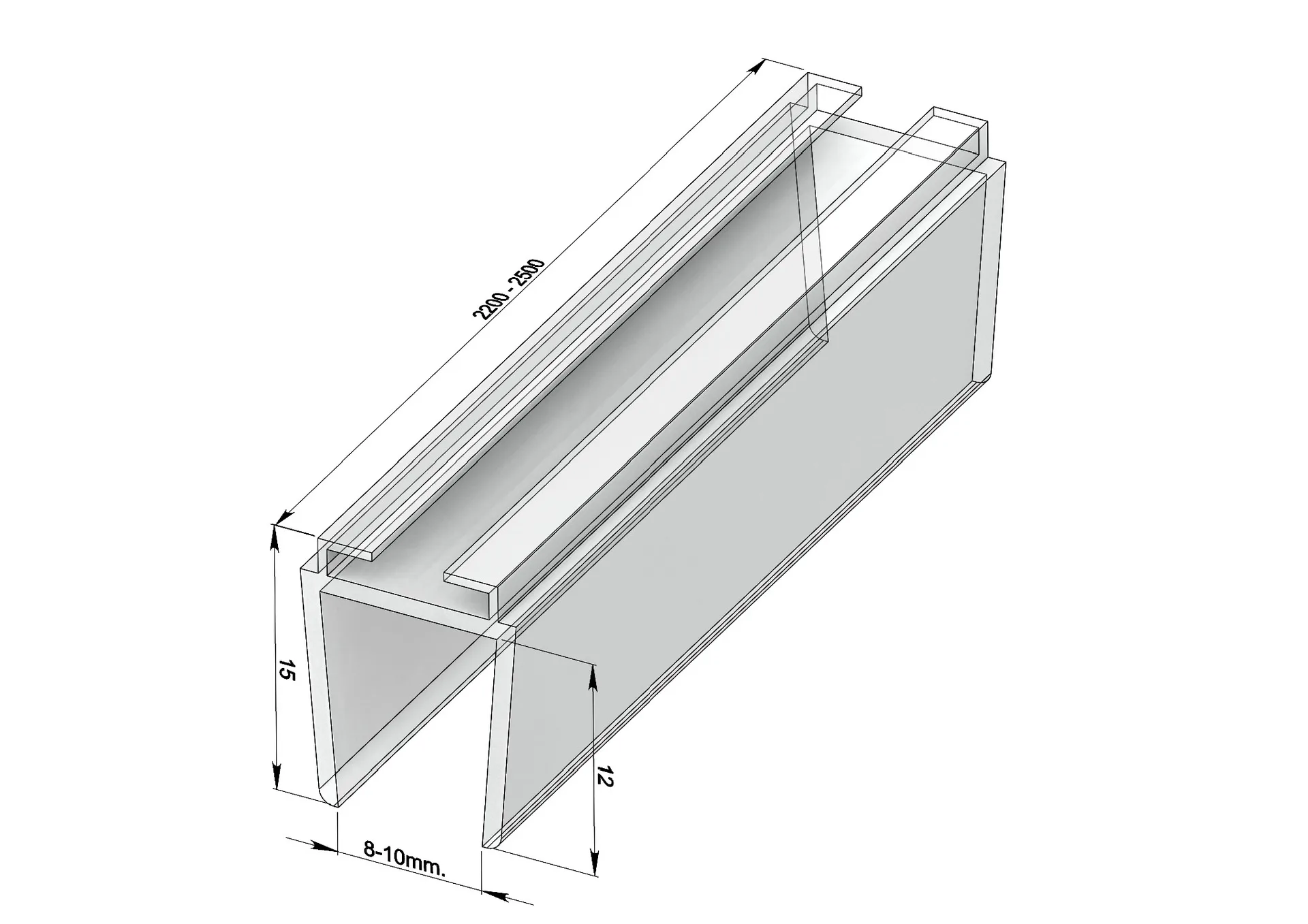 MD 21H - PVC Brush Seal Profile for 10mm Sliding Glass Doors