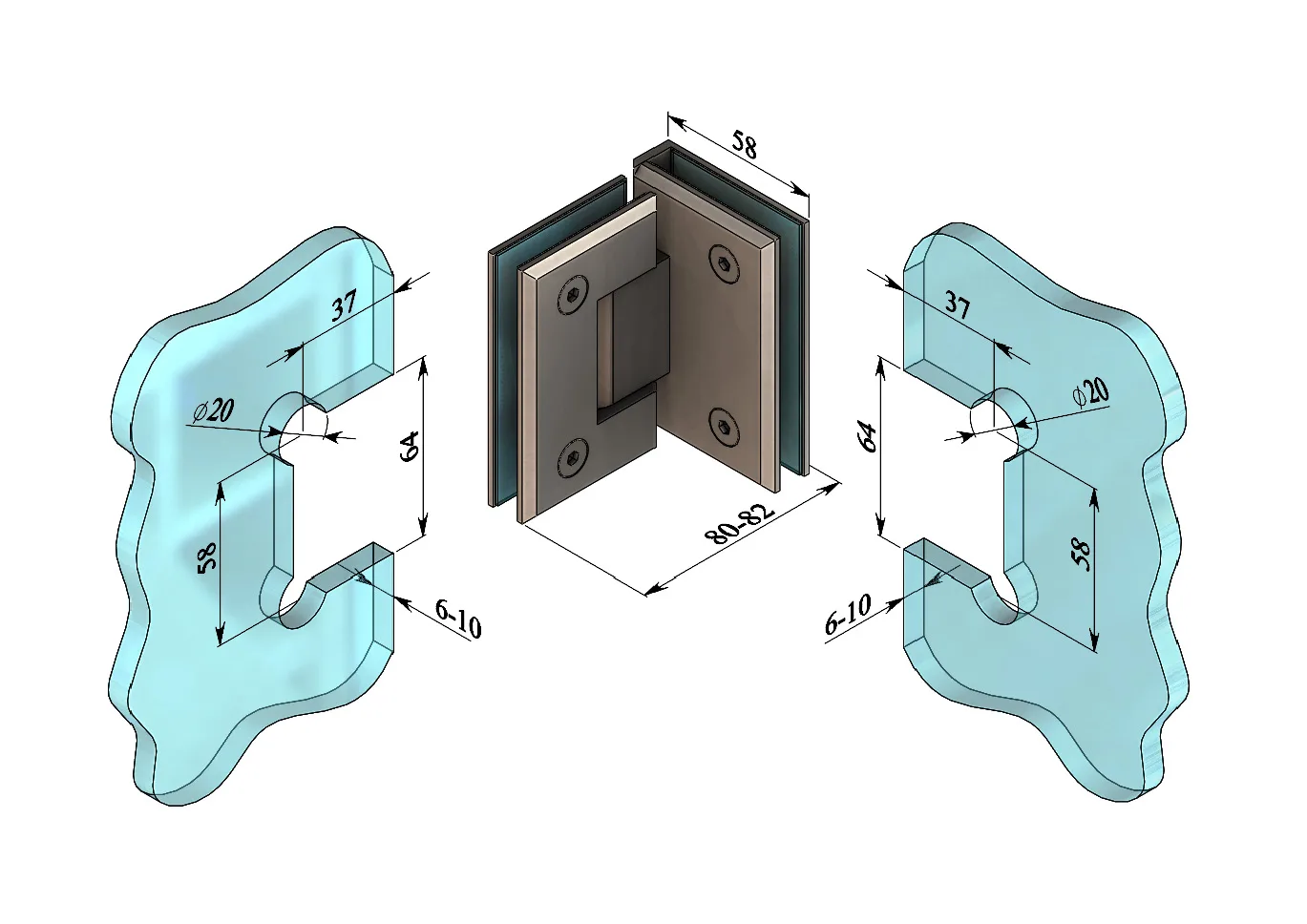 304 PSS - 90* glass-to-glass hinge