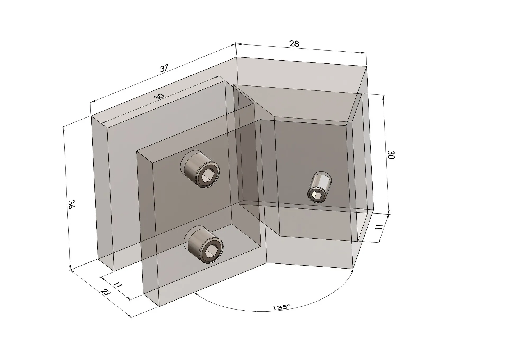 MD 312 SSS - Conector sticla - teava 30x10, 135°