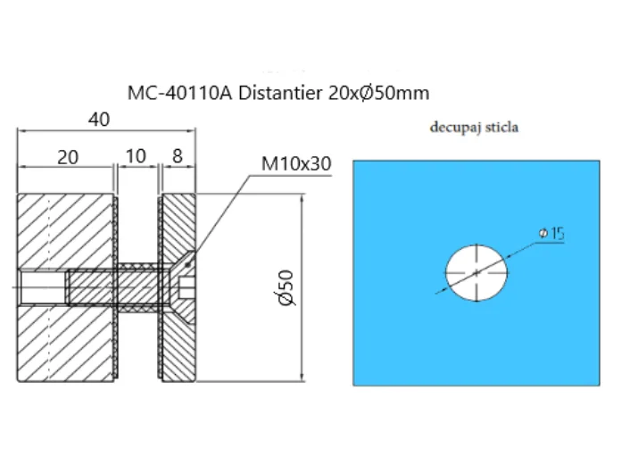 MD 40110A -20x50mm - Conector tip distantier