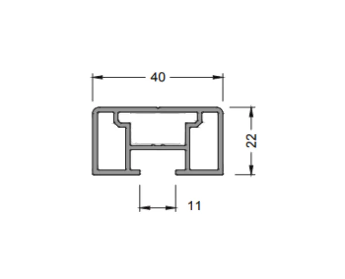 40x22 A-Type Perimeter Profile for Anodized Glass Door (3 m)