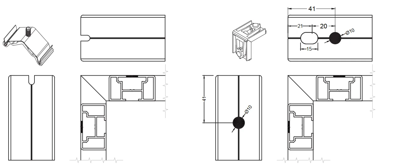 40x22 A-Type Perimeter Profile for Anodized Glass Door (3 m)