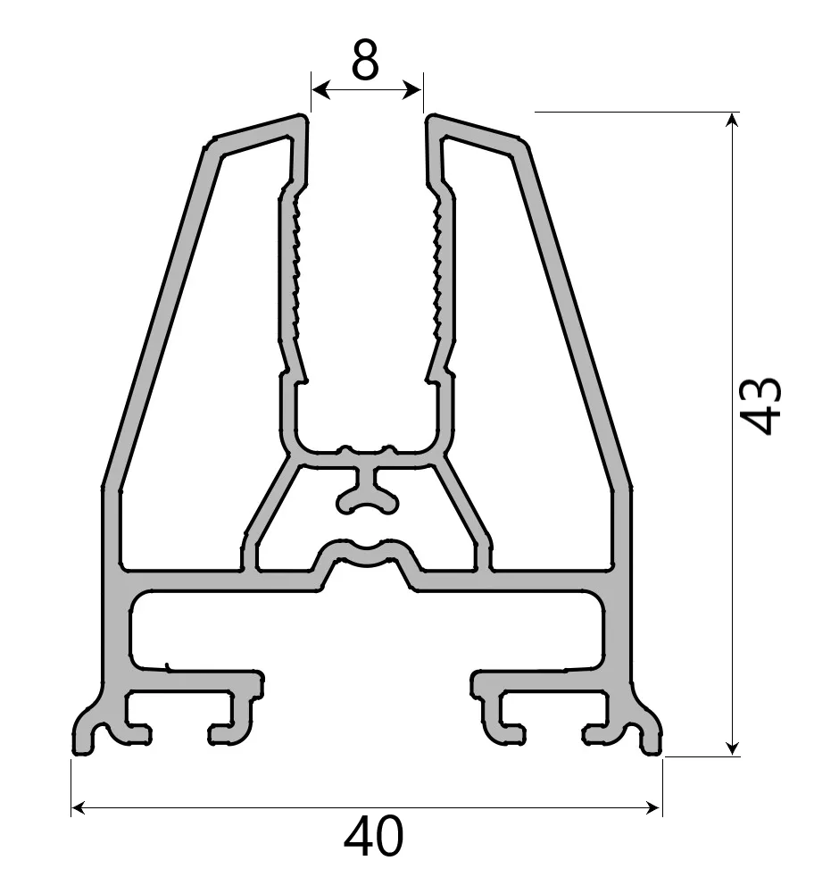MD 43x40 profil sticla 8mm (sus/jos)  optima (Antracit, 6 m)