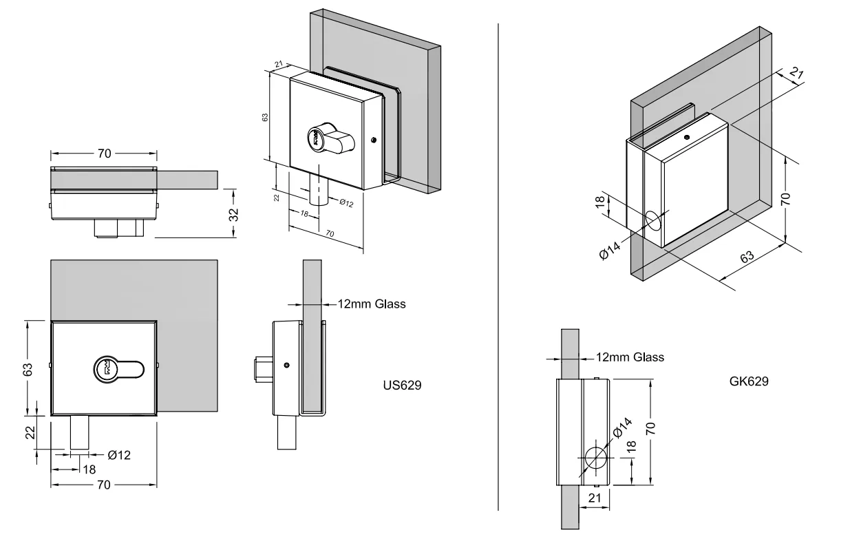 MD 55K Contraplaca Incuietoare MD 55 70x60x37mm, sticla 10