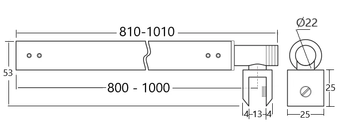 MD 618 - Wall-to-Glass Adjustable Stabilizer Bar, 800-1000mm
