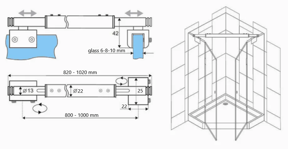 MD 619 Bara stabilizatoare sticla - sticla 90*, 800