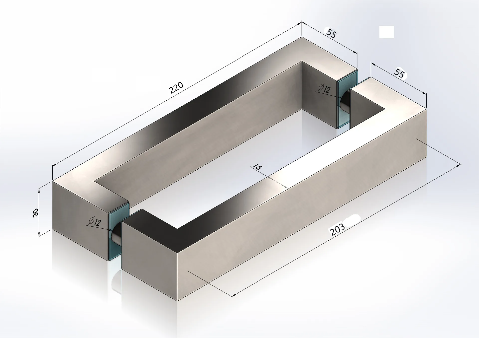 MD 628-203 30x15 SSS - Maner rectangular interax 203mm
