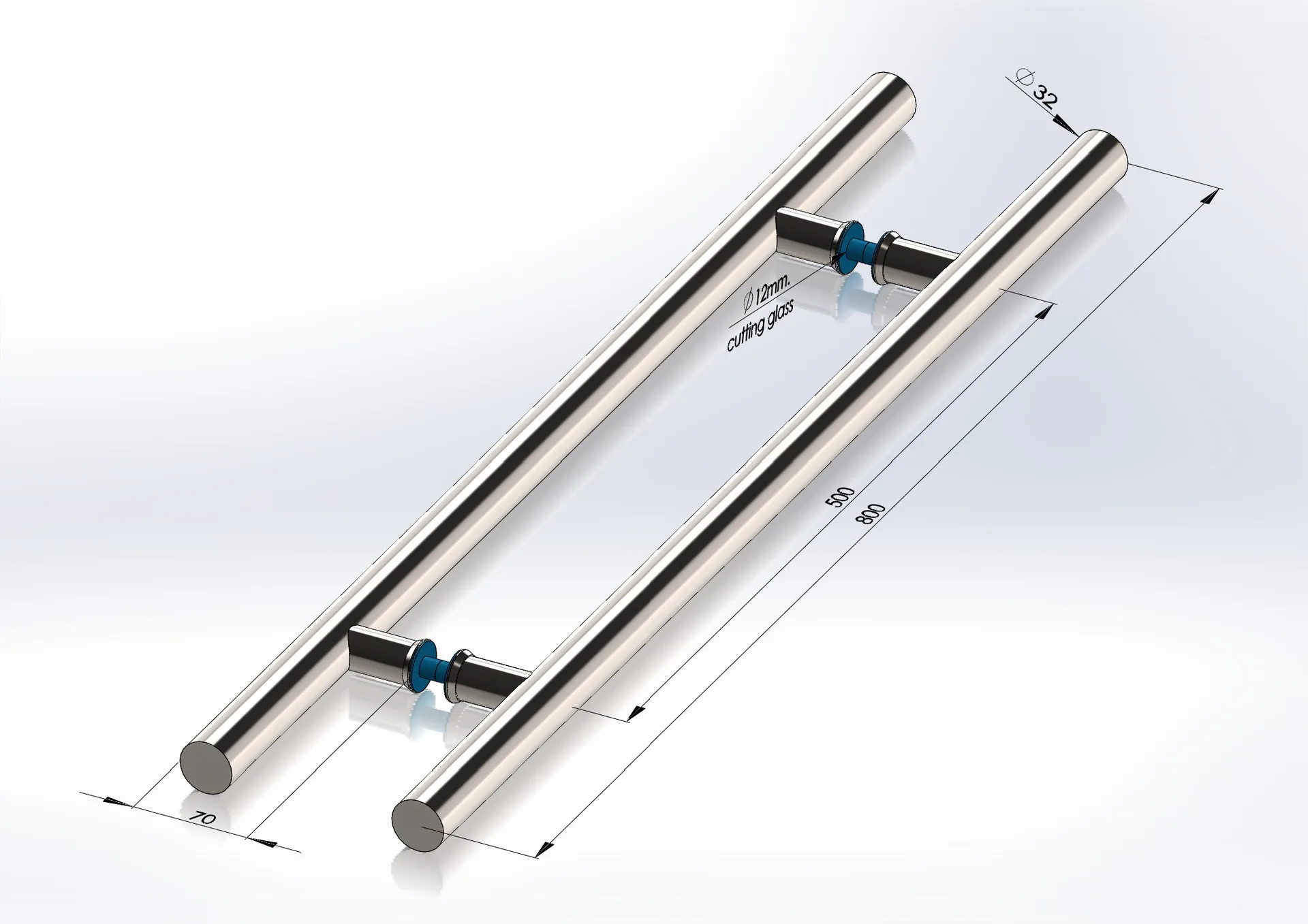 MD 633 H-Type Pull Handle (800x500xØ32mm), Satin Stainless Steel