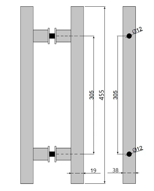 MD 633O - Oval H-Shape Pull Handle (455x305mm, 19x38mm Profile)