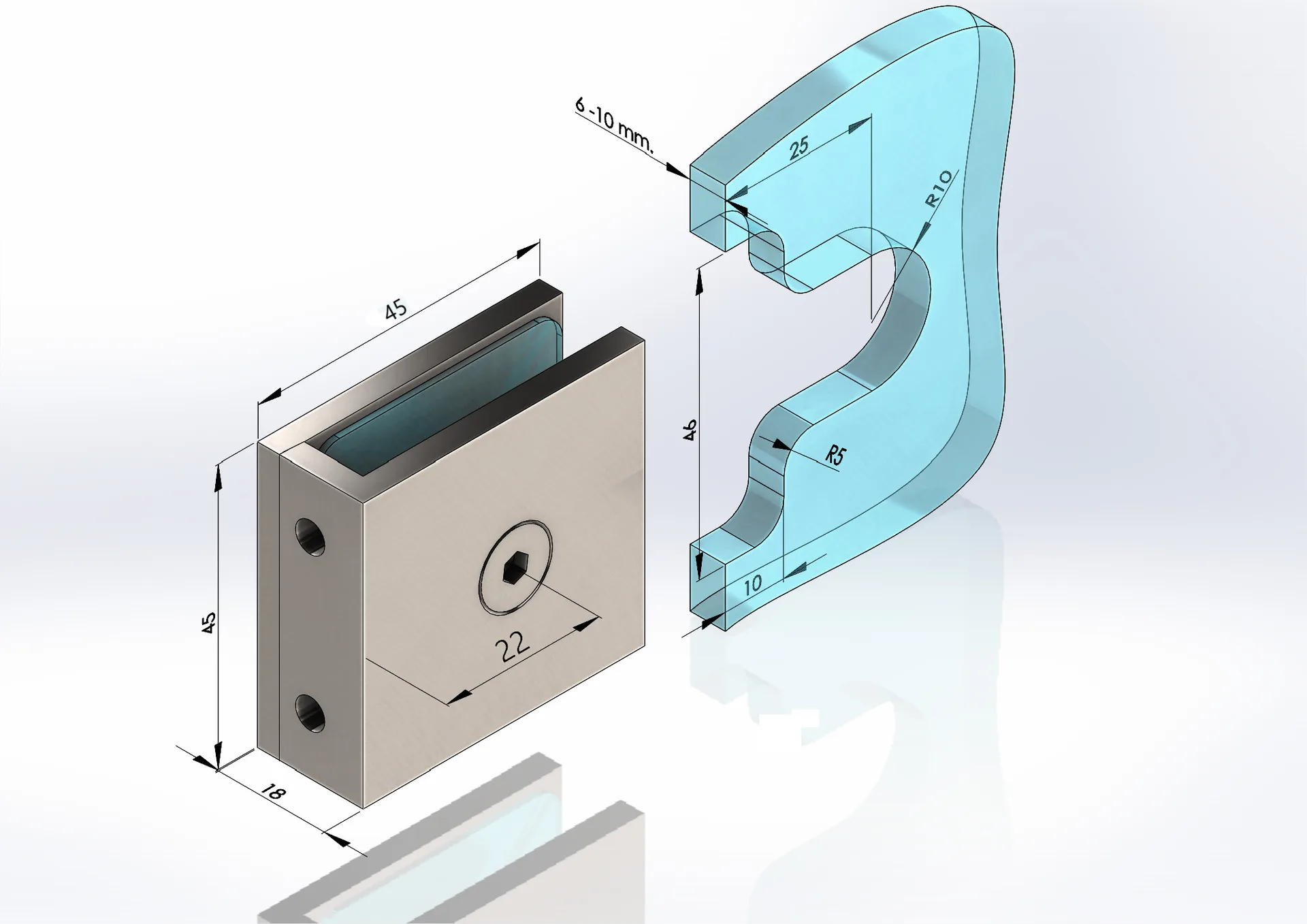 MD 721 SSS - Conector perete-sticla 45*45*90° SSS