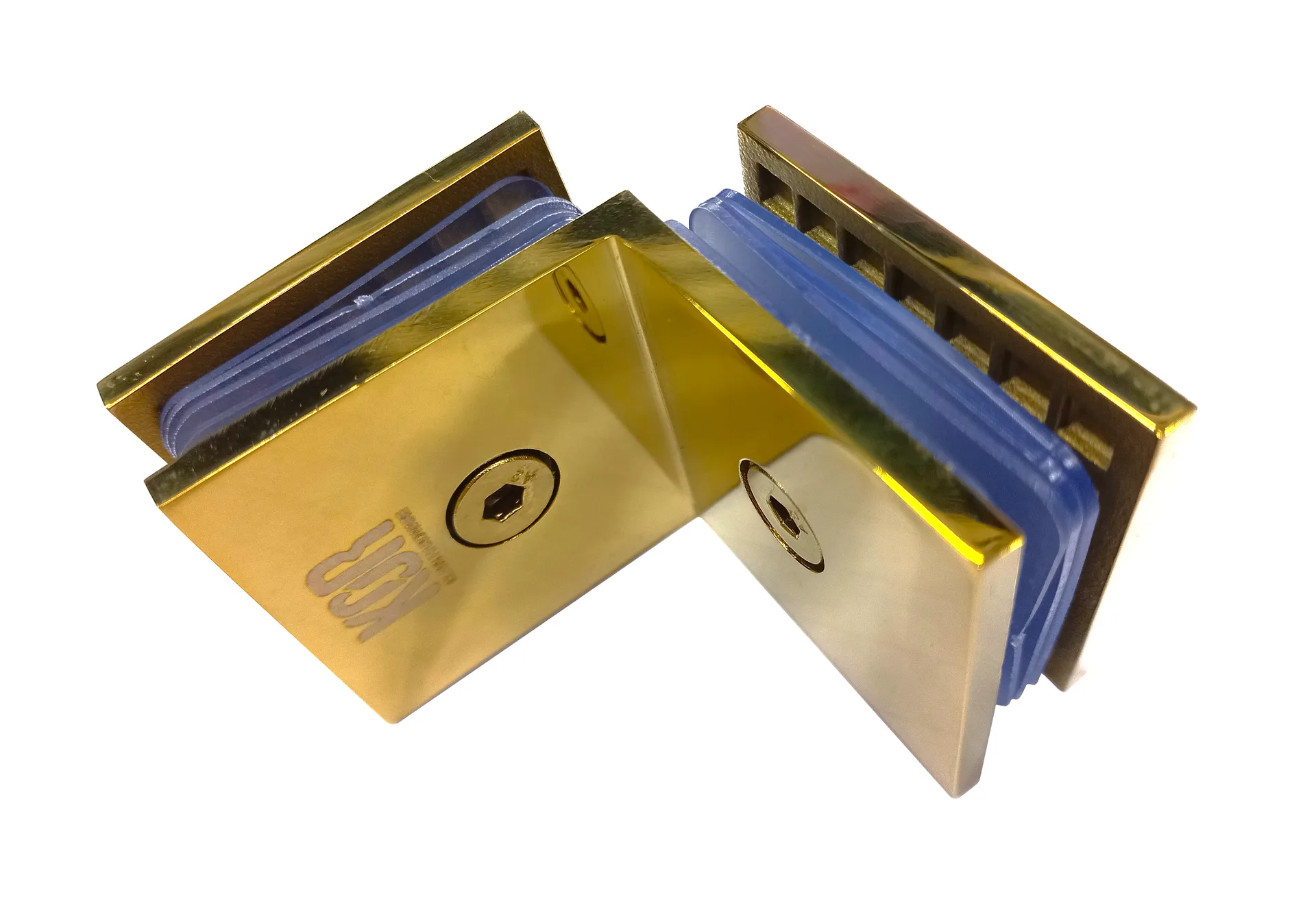 MD 725P G - 90 Glass-to-Glass Connector (Square), Gold Finish