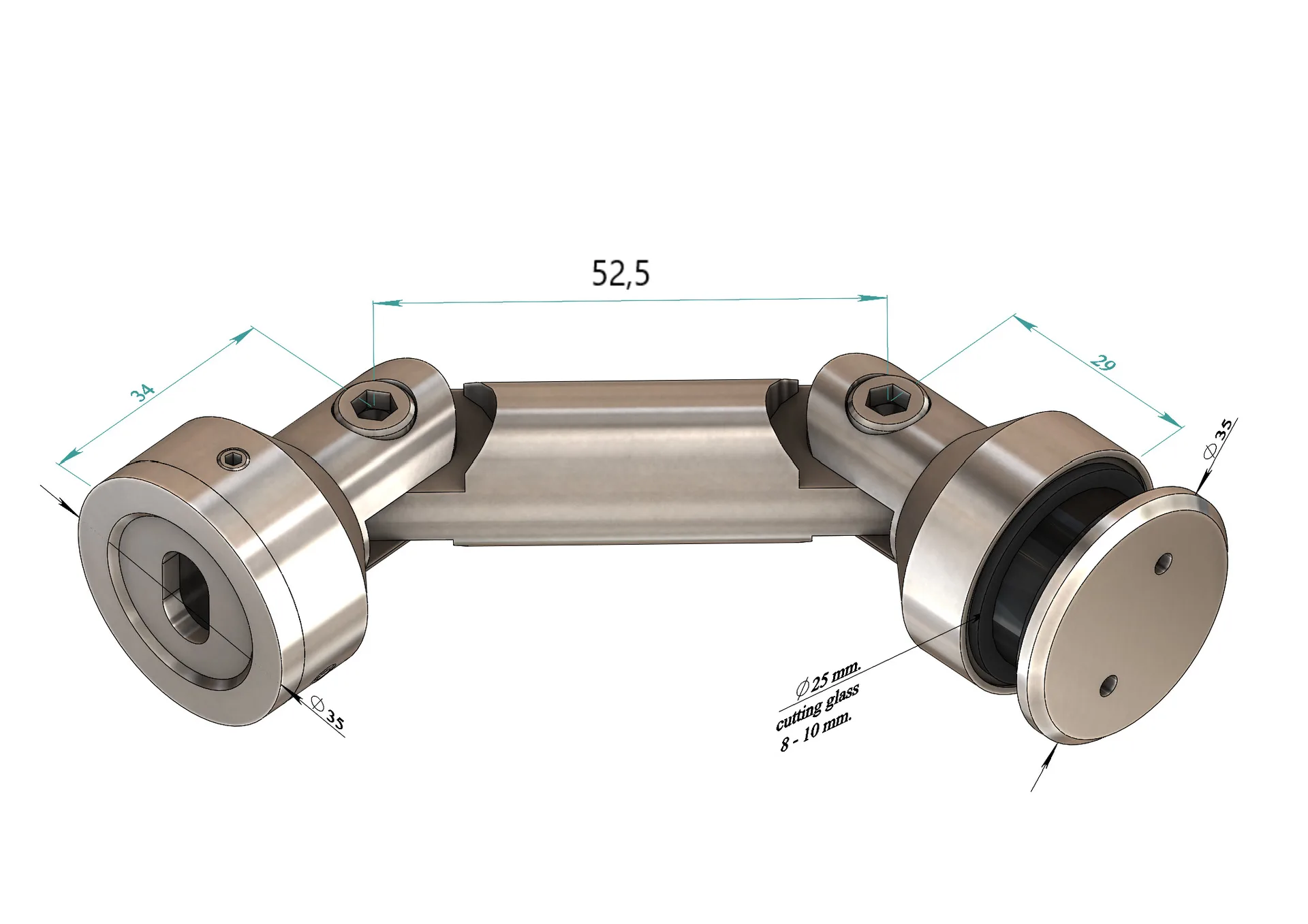 MD 803A - Conector sticla-perete reglabil (fara freza