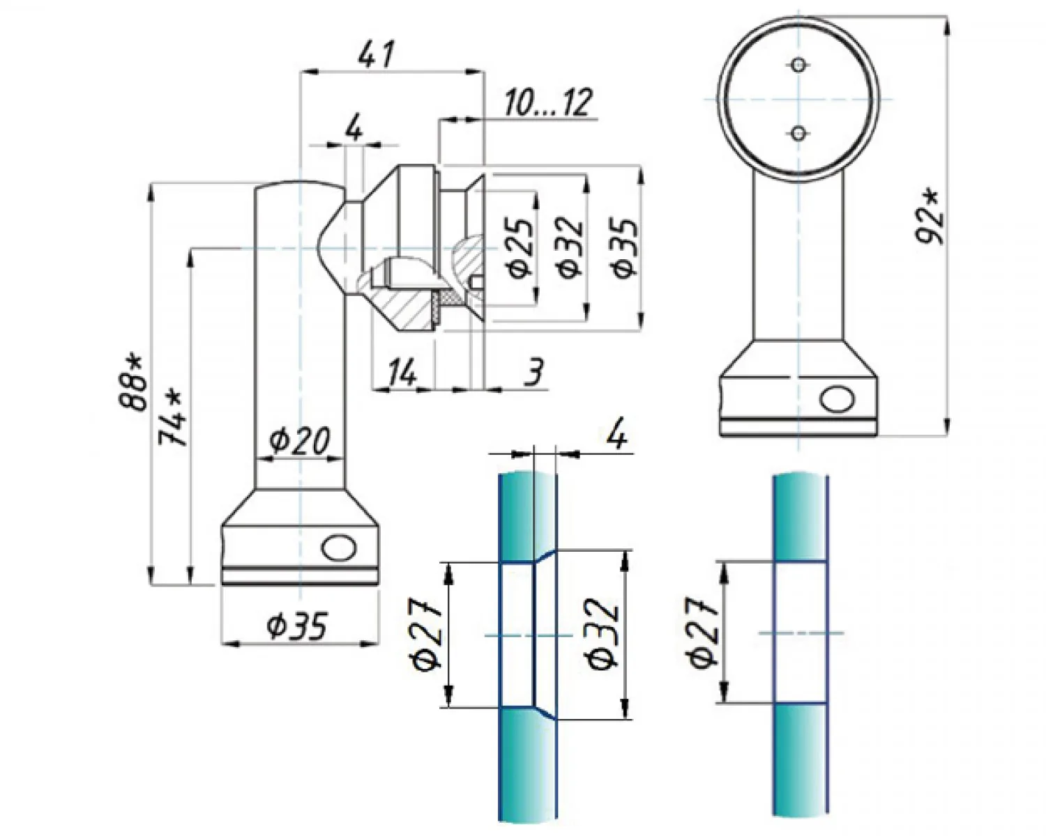 MD 807A SSS - Conector perete-sticla reglabil nereglabil (cu freza) SSS