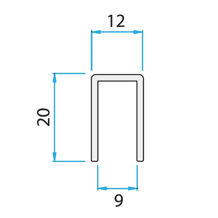 MD 8092A - U-type Aluminum Profile 12x20x1.5mm (Glass 8mm) ANOD MAT (6 m)
