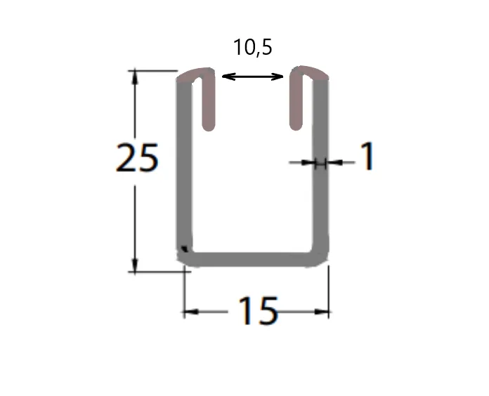 MD 9011 GOLD - Profil U 15x10.5x25x1. (sticla8) 300cm