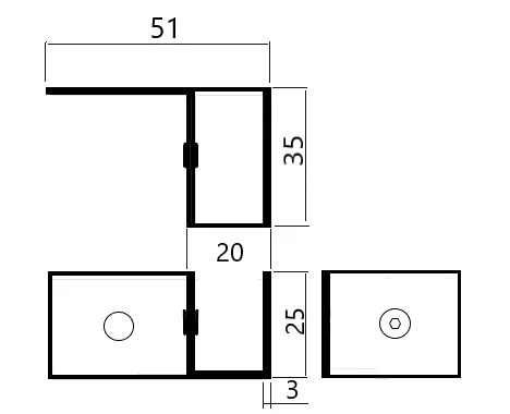 MD M005R Conector aliniere sticla balustrada 8 prindere perete, Dreapta