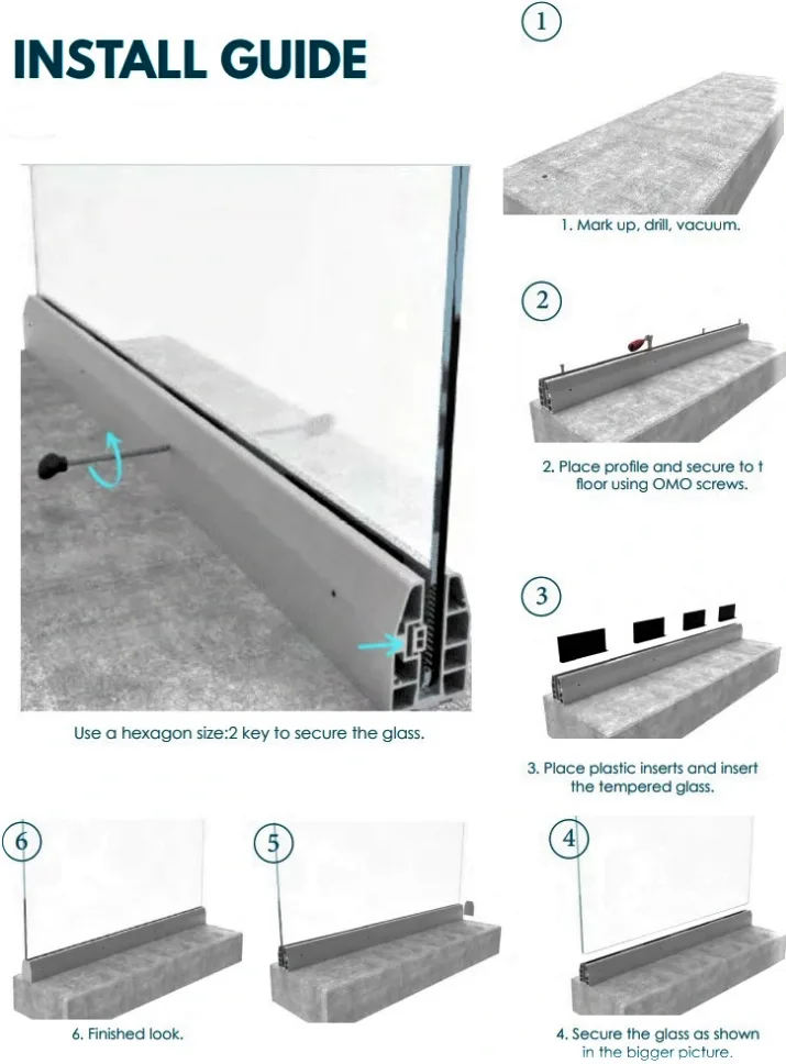 Anodized glass balustrade support profile (6 m)